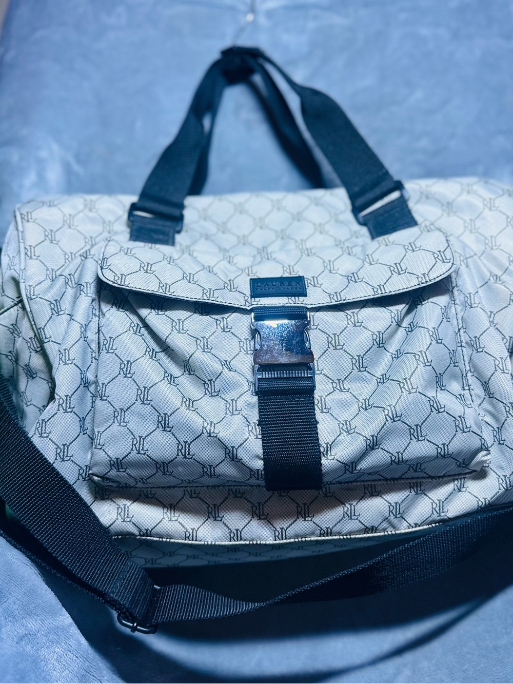 Ralph Lauren Beige Monogram Messenger Bag with Black Strap